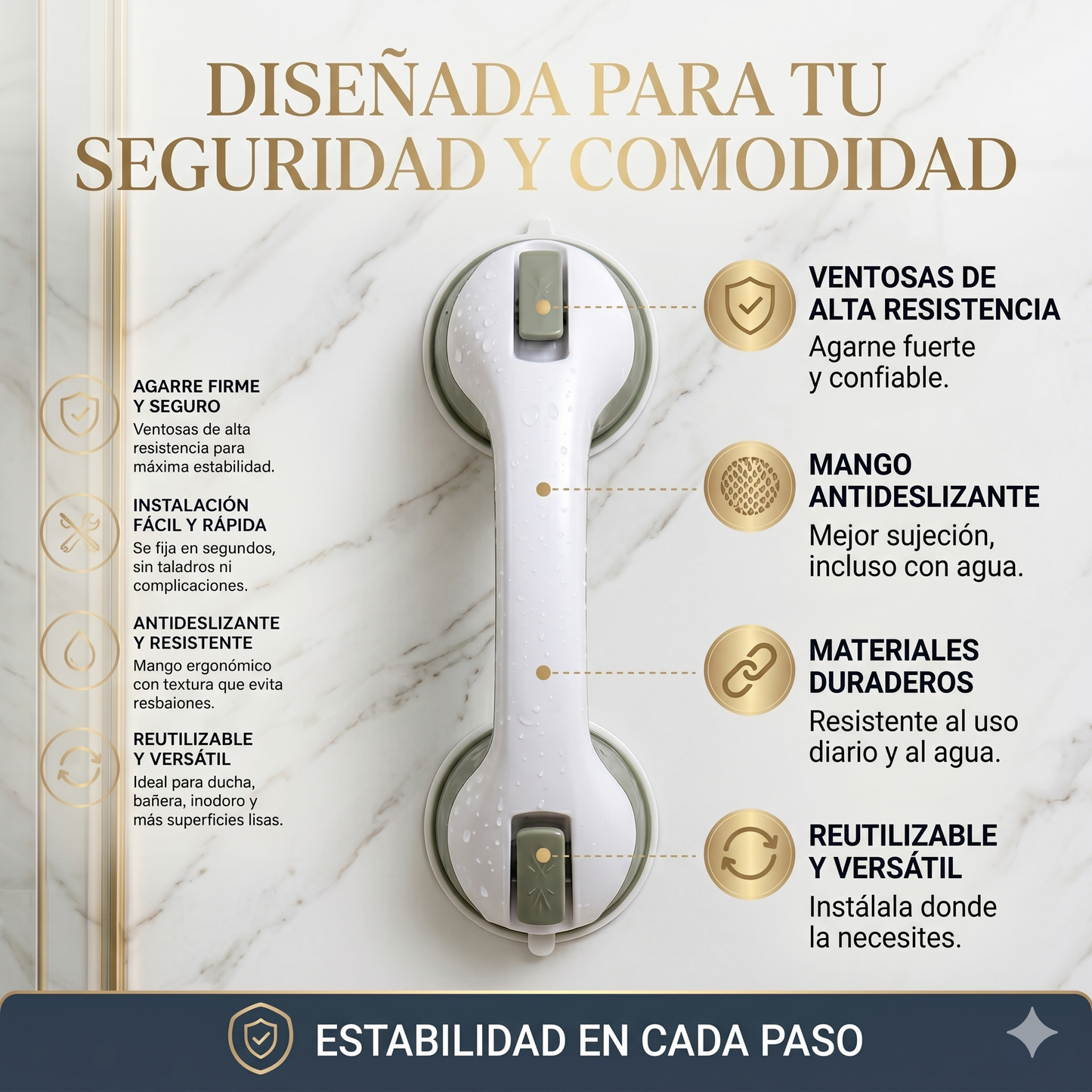 Agarradera de Seguridad Antideslizante para Baño 🛁