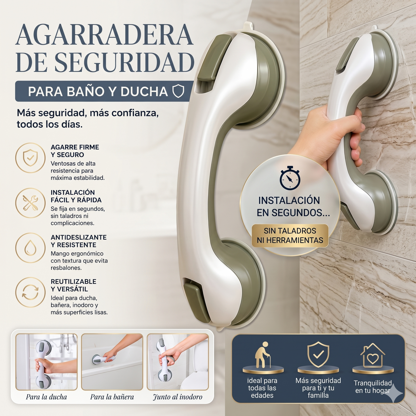 Agarradera de Seguridad Antideslizante para Baño 🛁